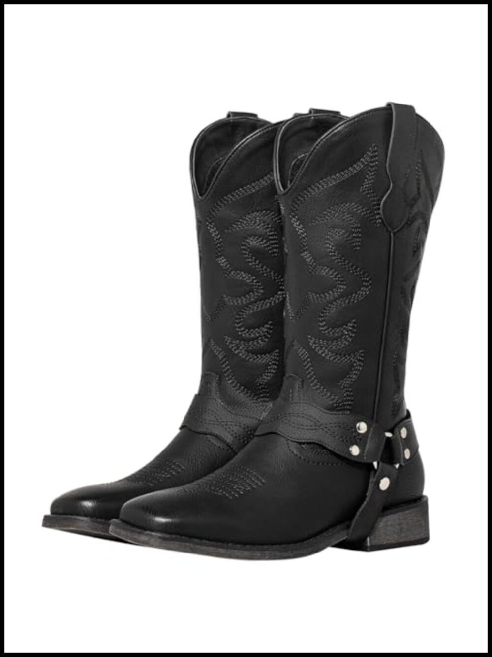 Square Toe Cowboy Boots Wide Calf Faux Leather Western Women